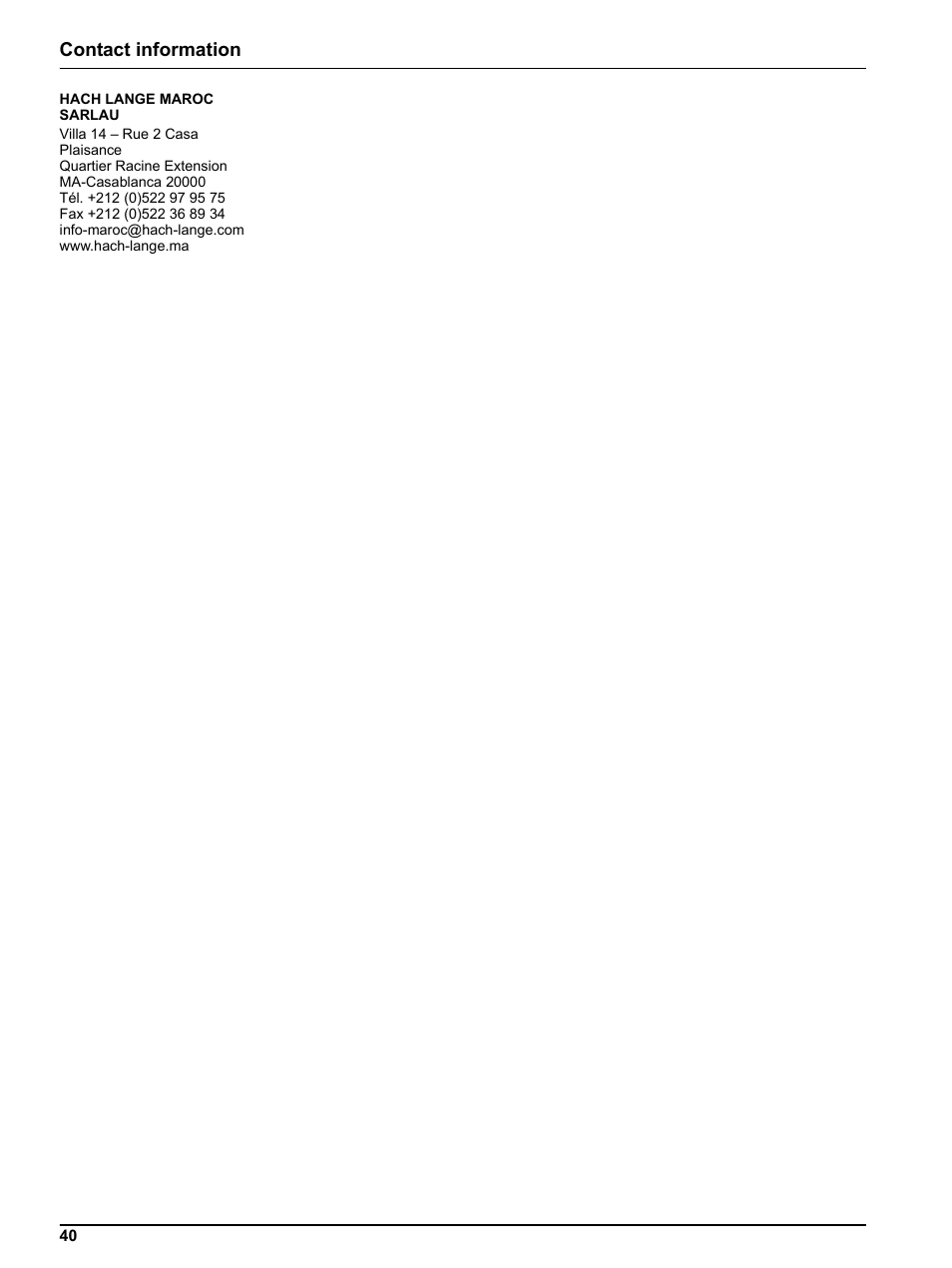 Contact information | Hach-Lange NO3D sc Nitrate Sensor User Manual | Page 40 / 48