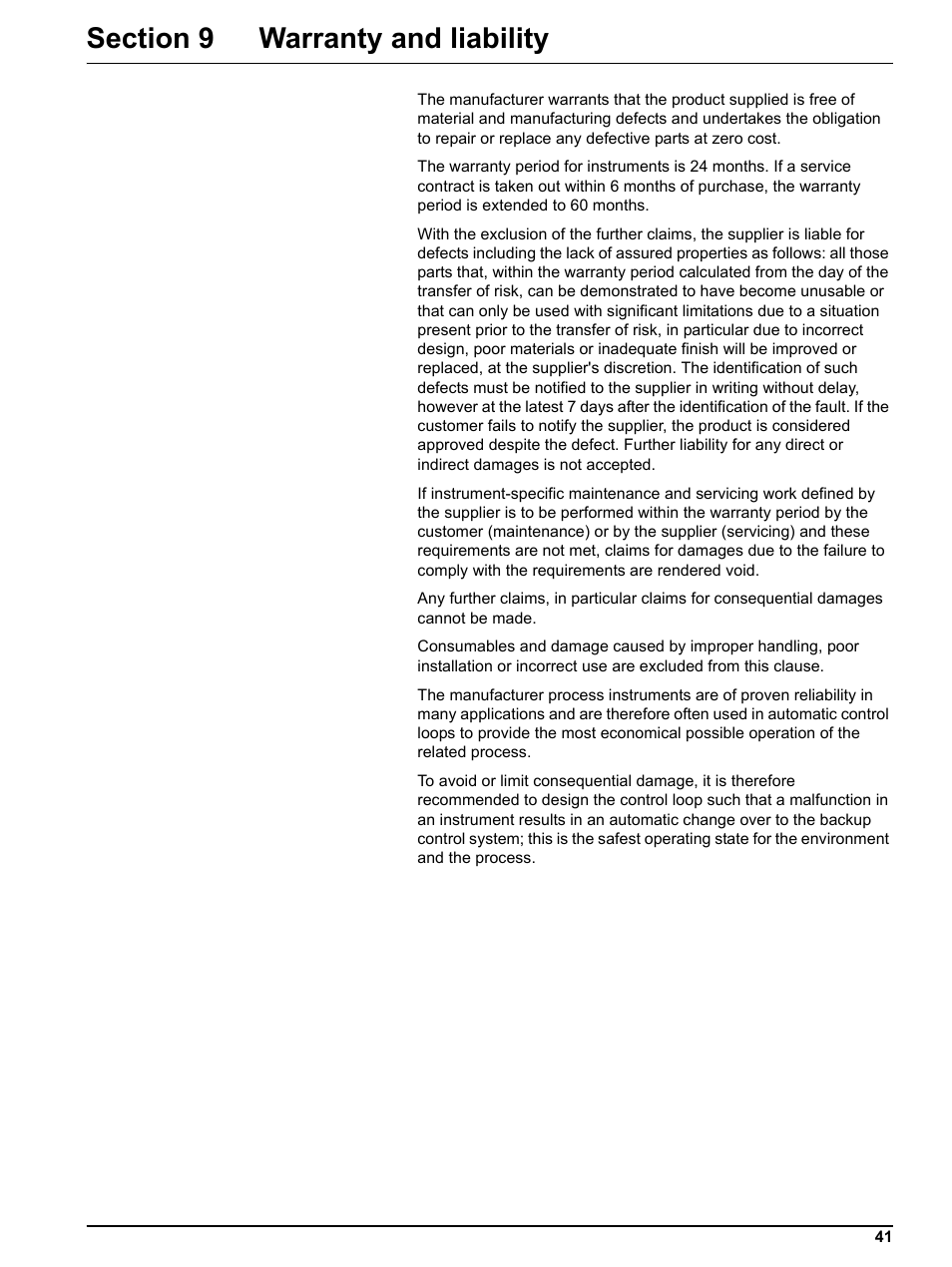 Section 9 warranty and liability, Section 9 warranty and liabilitylimited warranty | Hach-Lange NO3D sc Nitrate Sensor User Manual | Page 41 / 48