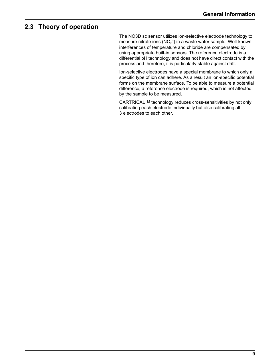 3 theory of operation, General information | Hach-Lange NO3D sc Nitrate Sensor User Manual | Page 9 / 48