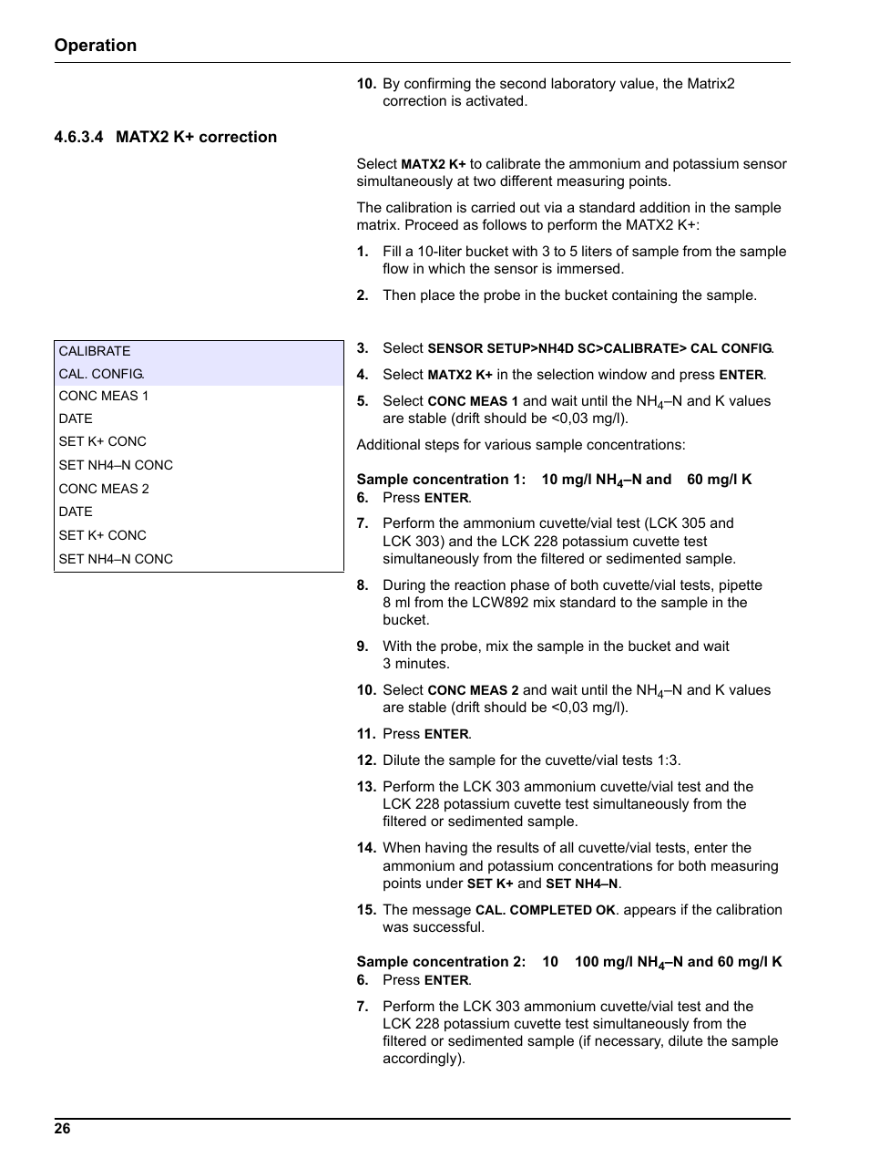 4 matx2 k+ correction, Tx2 k, Operation | Hach-Lange NH4D sc Ammonium Sensor User Manual | Page 26 / 48