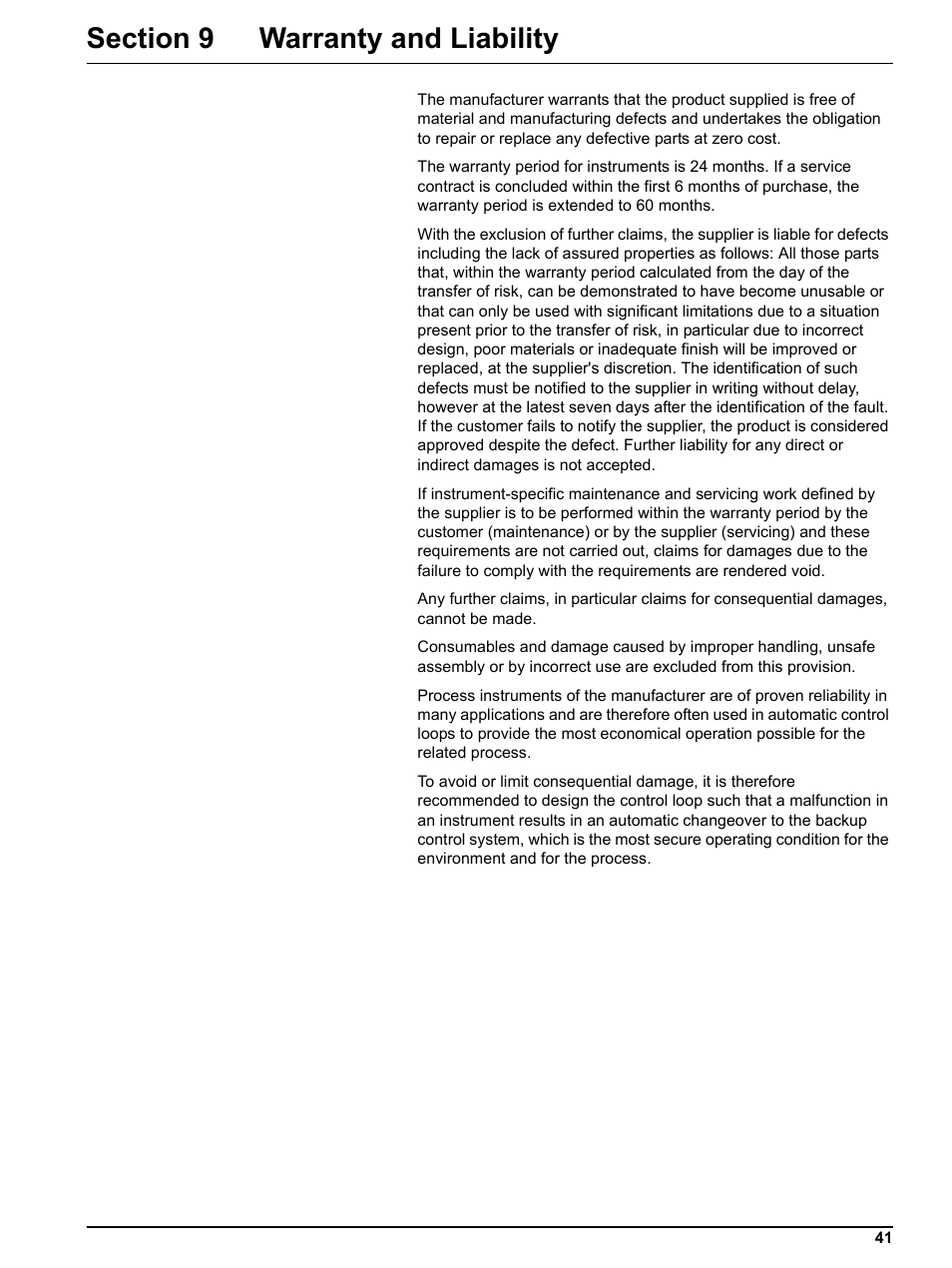 Section 9 warranty and liability | Hach-Lange NH4D sc Ammonium Sensor User Manual | Page 41 / 48