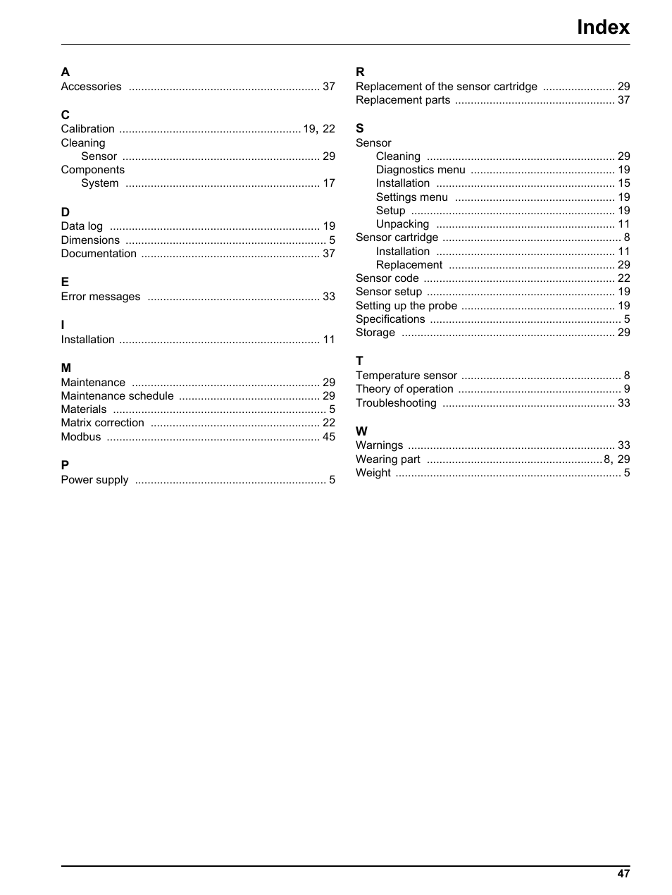 Index | Hach-Lange NH4D sc Ammonium Sensor User Manual | Page 47 / 48