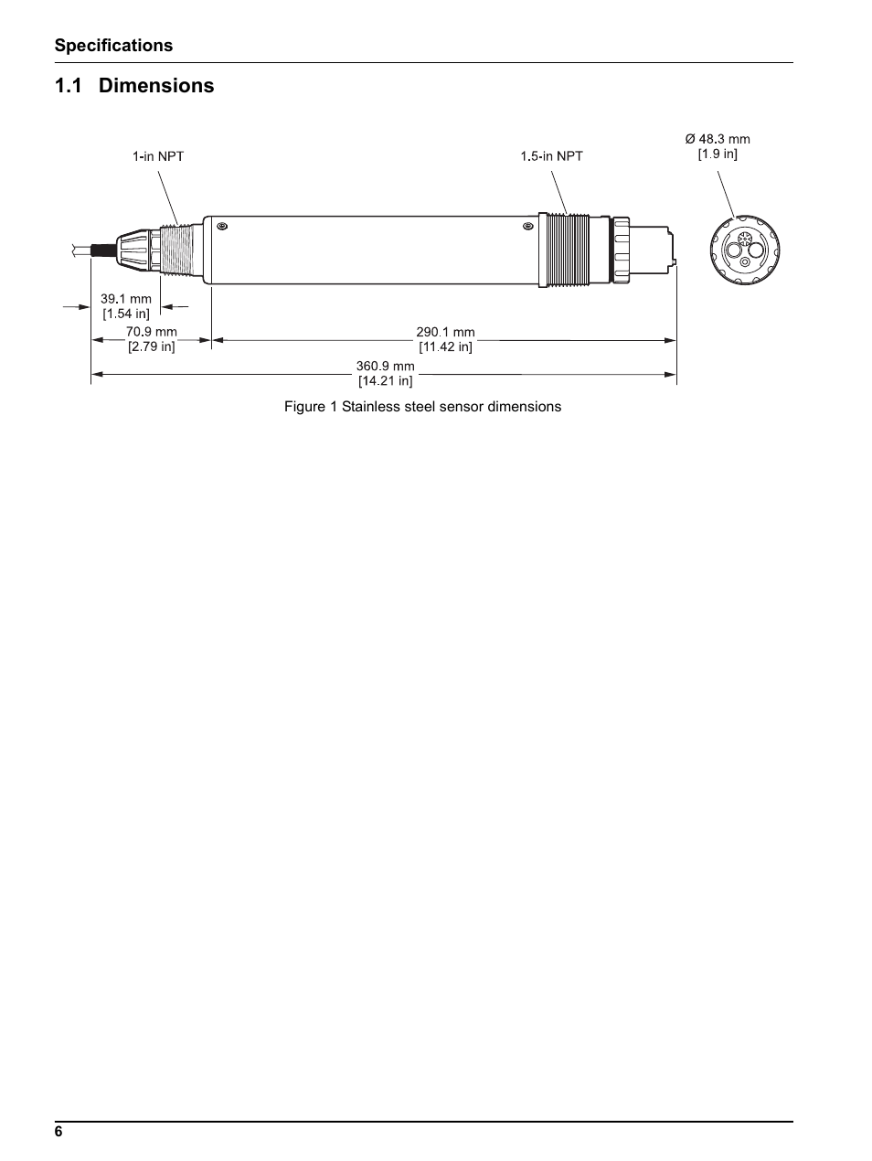 1 dimensions | Hach-Lange NH4D sc Ammonium Sensor User Manual | Page 6 / 48