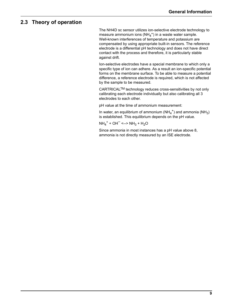 3 theory of operation, General information | Hach-Lange NH4D sc Ammonium Sensor User Manual | Page 9 / 48