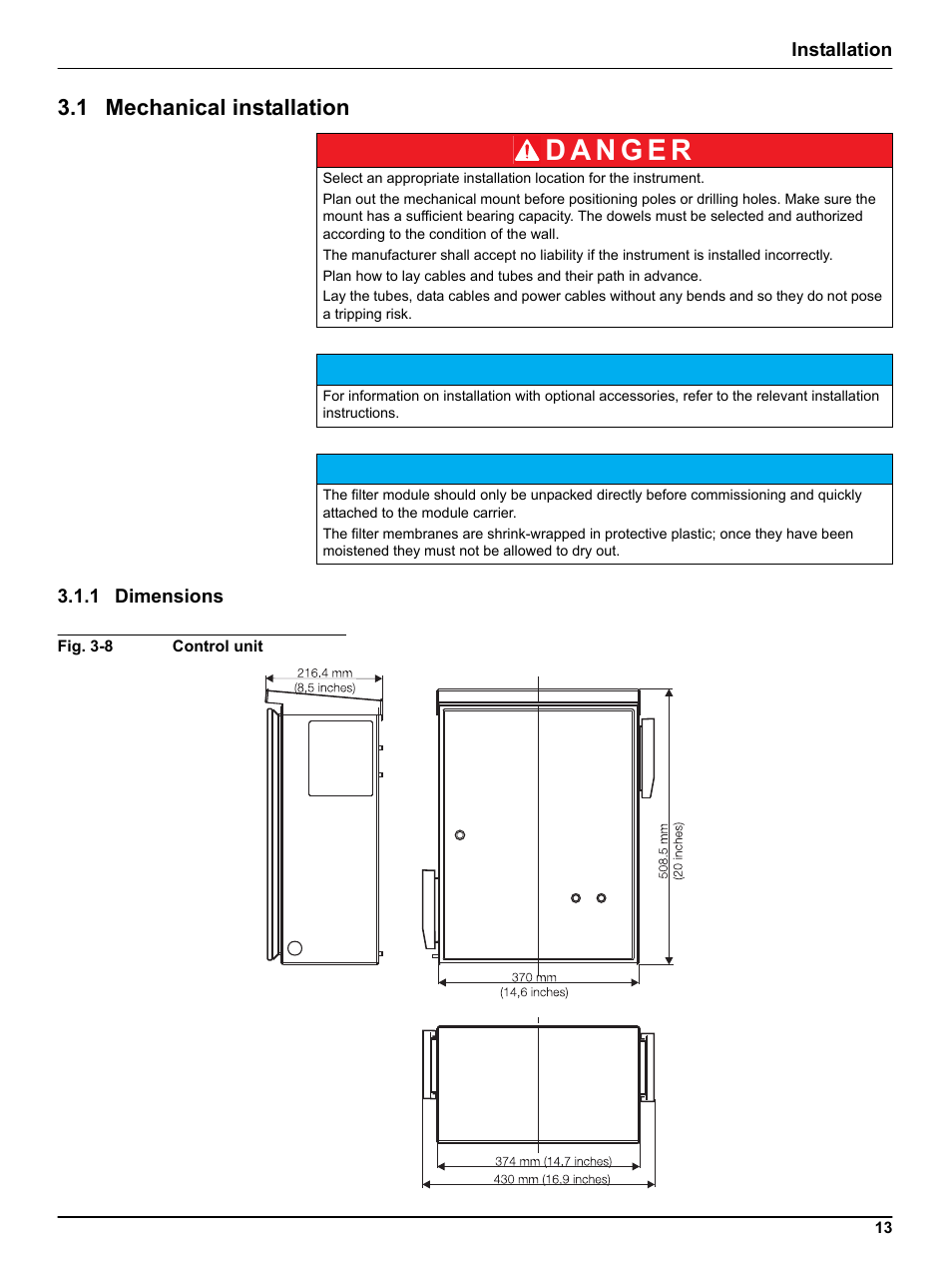 1 mechanical installation, 1 dimensions | Hach-Lange FILTRAX User Manual User Manual | Page 15 / 58
