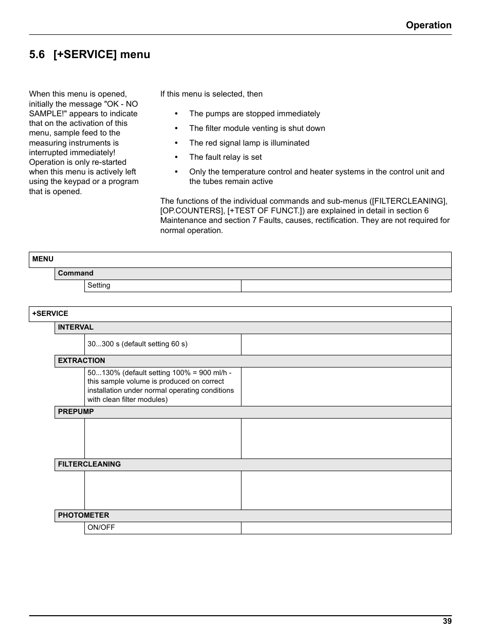 6 [+service] menu, Operation | Hach-Lange FILTRAX User Manual User Manual | Page 41 / 58