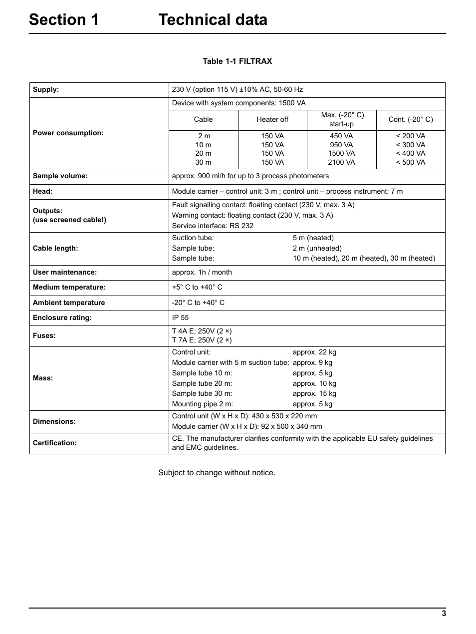 Section 1 technical data | Hach-Lange FILTRAX User Manual User Manual | Page 5 / 58