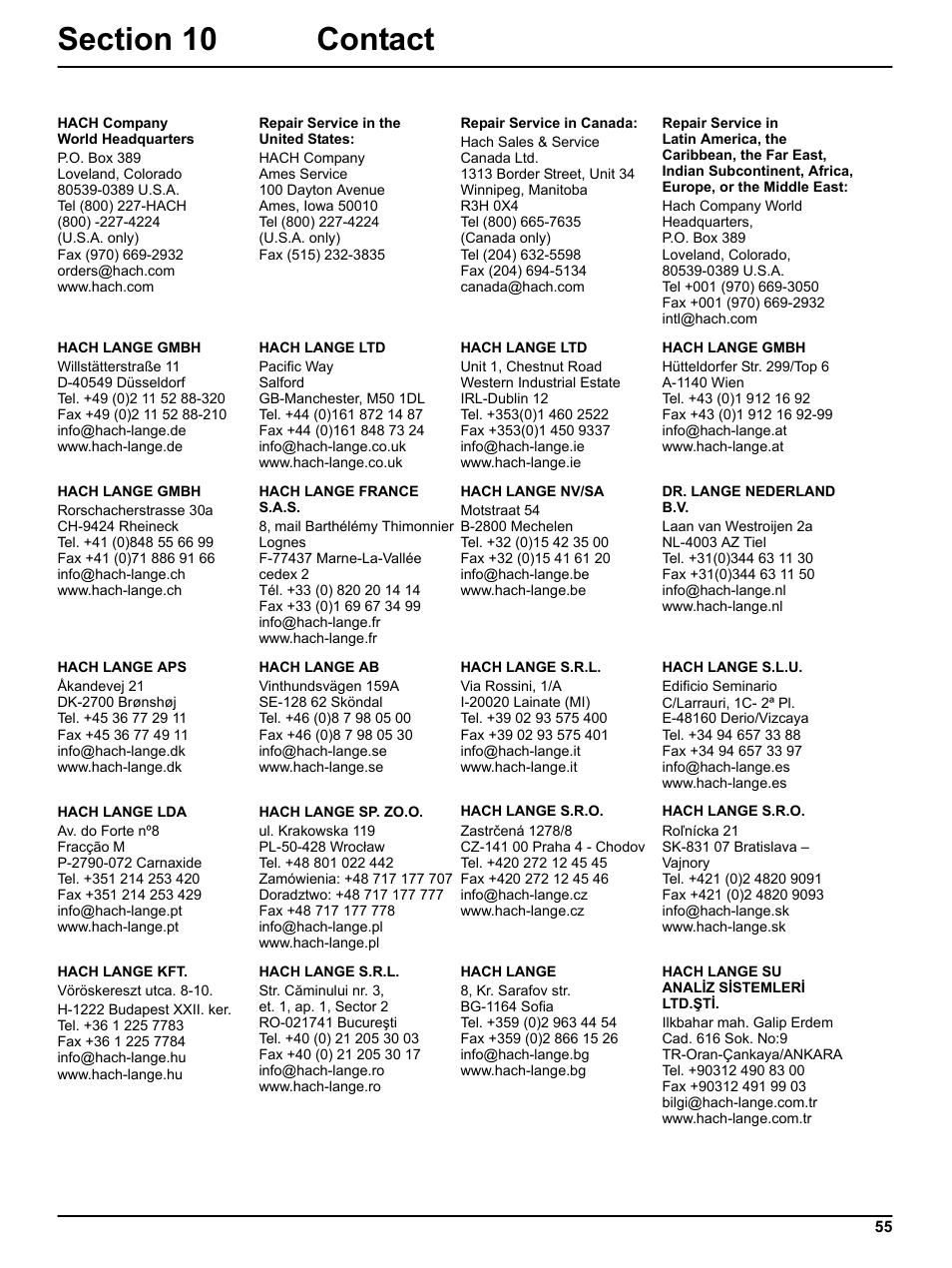 Section 10 contact | Hach-Lange FILTRAX User Manual User Manual | Page 57 / 58