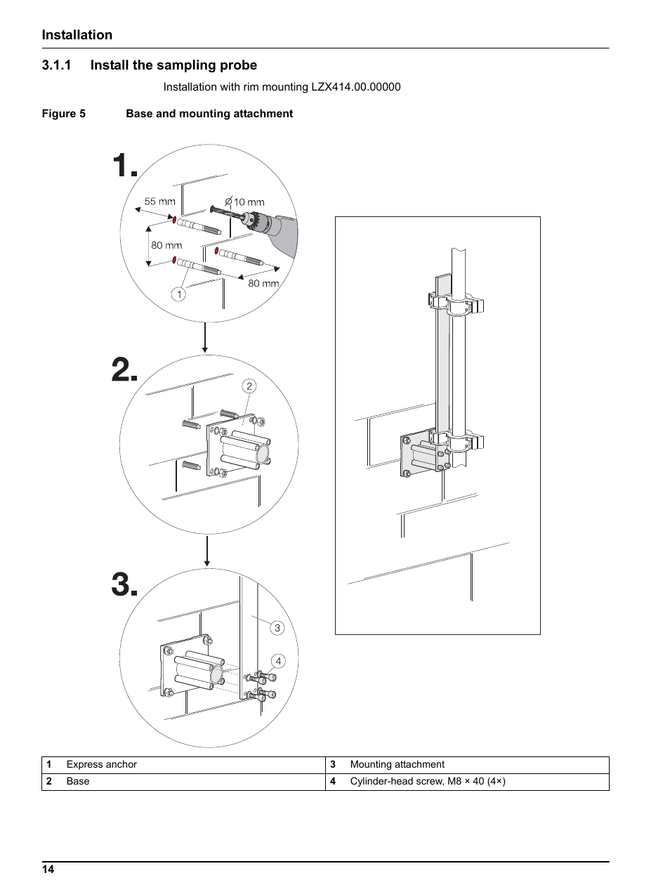 1 install the sampling probe, Installation 3.1.1 install the sampling probe | Hach-Lange SIGMATAX2 User Manual | Page 14 / 44
