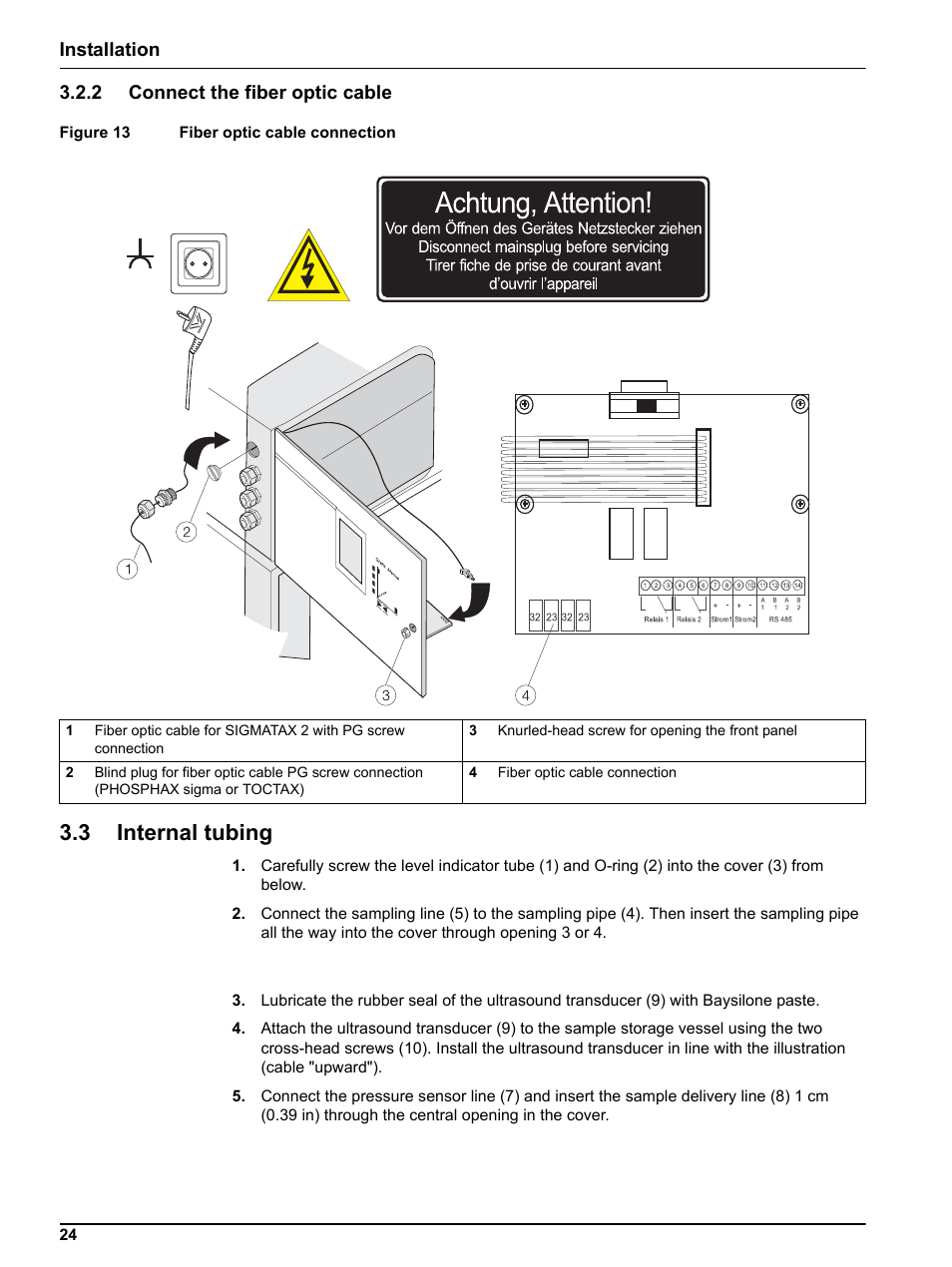 2 connect the fiber optic cable, 3 internal tubing | Hach-Lange SIGMATAX2 User Manual | Page 24 / 44