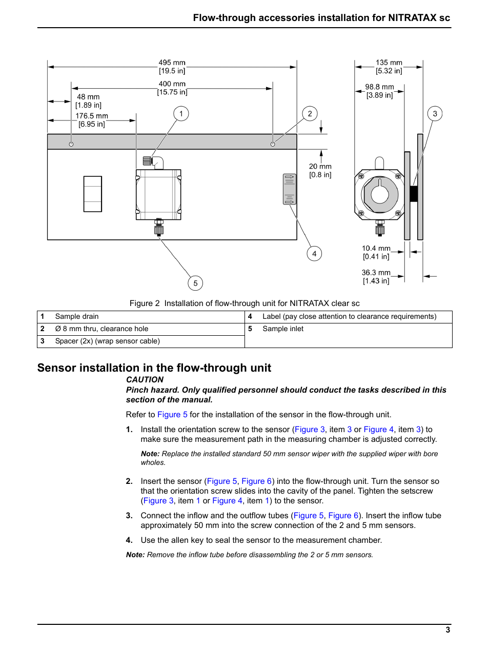 Figure 2, Sensor installation in the flow-through unit | Hach-Lange NITRATAX sc Flow-through accessories User Manual | Page 3 / 7