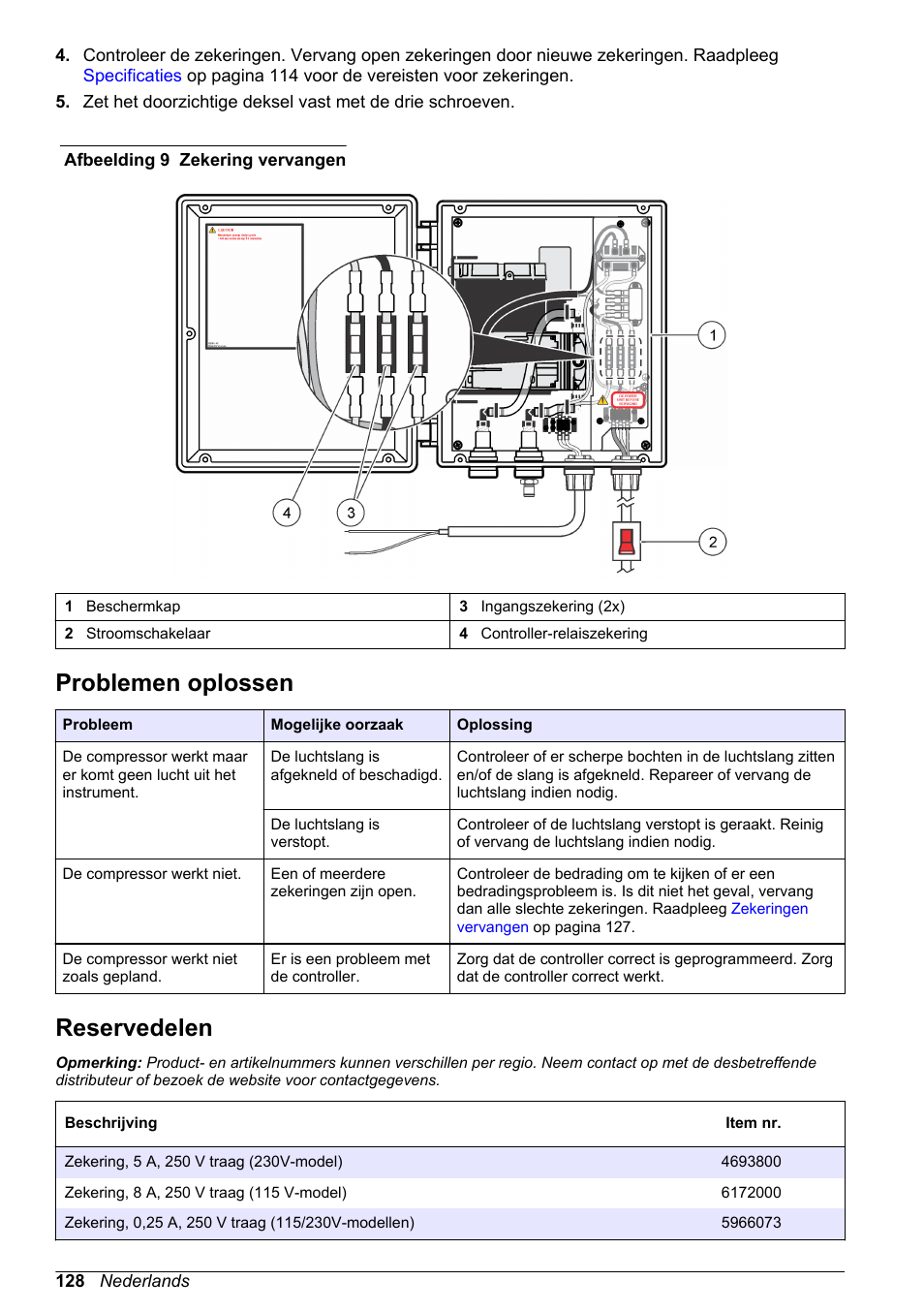 Problemen oplossen, Reservedelen, Afbeelding 9 | Hach-Lange High Output Airblast System (HOAB) User Manual | Page 128 / 272