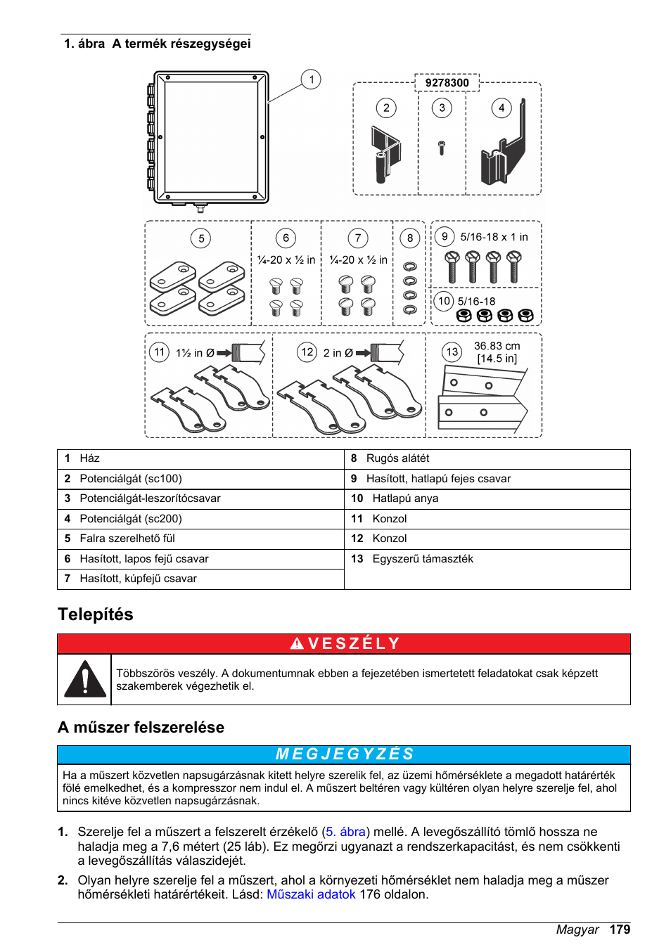 Telepítés, A műszer felszerelése | Hach-Lange High Output Airblast System (HOAB) User Manual | Page 179 / 272