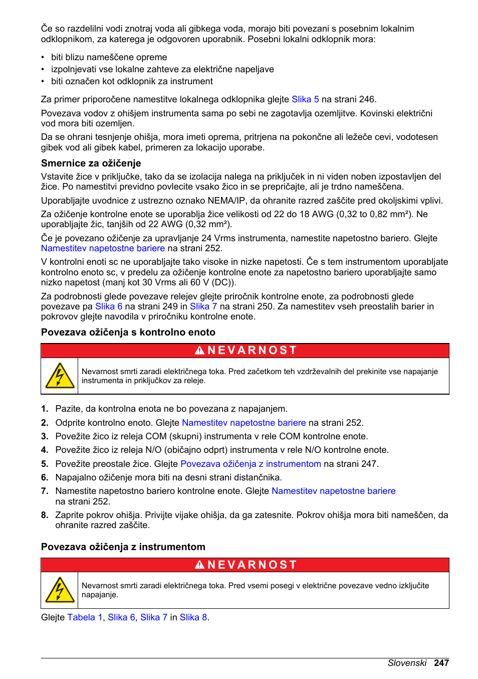 Smernice za ožičenje, Povezava ožičenja s kontrolno enoto, Povezava ožičenja z instrumentom | Hach-Lange High Output Airblast System (HOAB) User Manual | Page 247 / 272