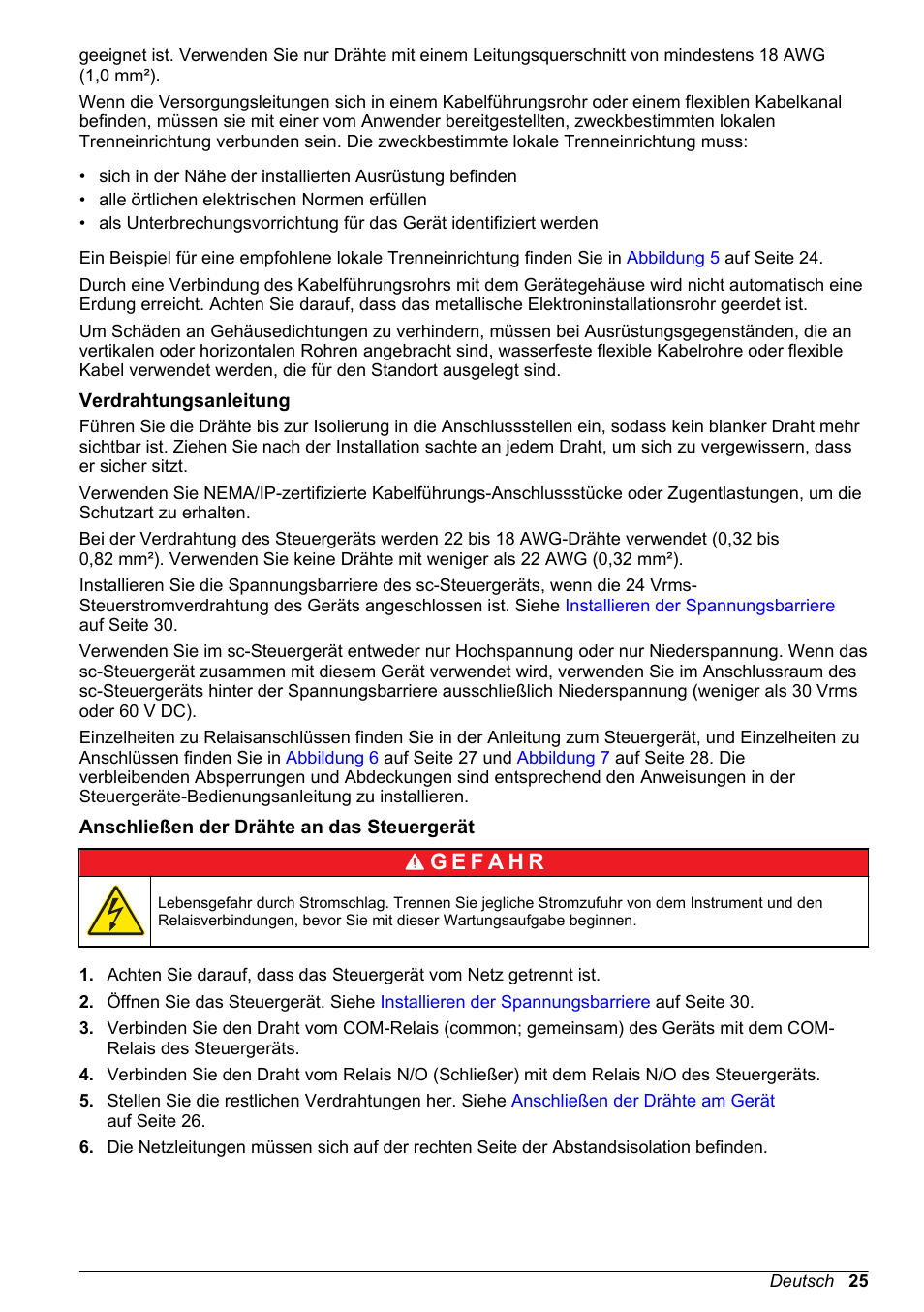 Verdrahtungsanleitung, Anschließen der drähte an das steuergerät | Hach-Lange High Output Airblast System (HOAB) User Manual | Page 25 / 272