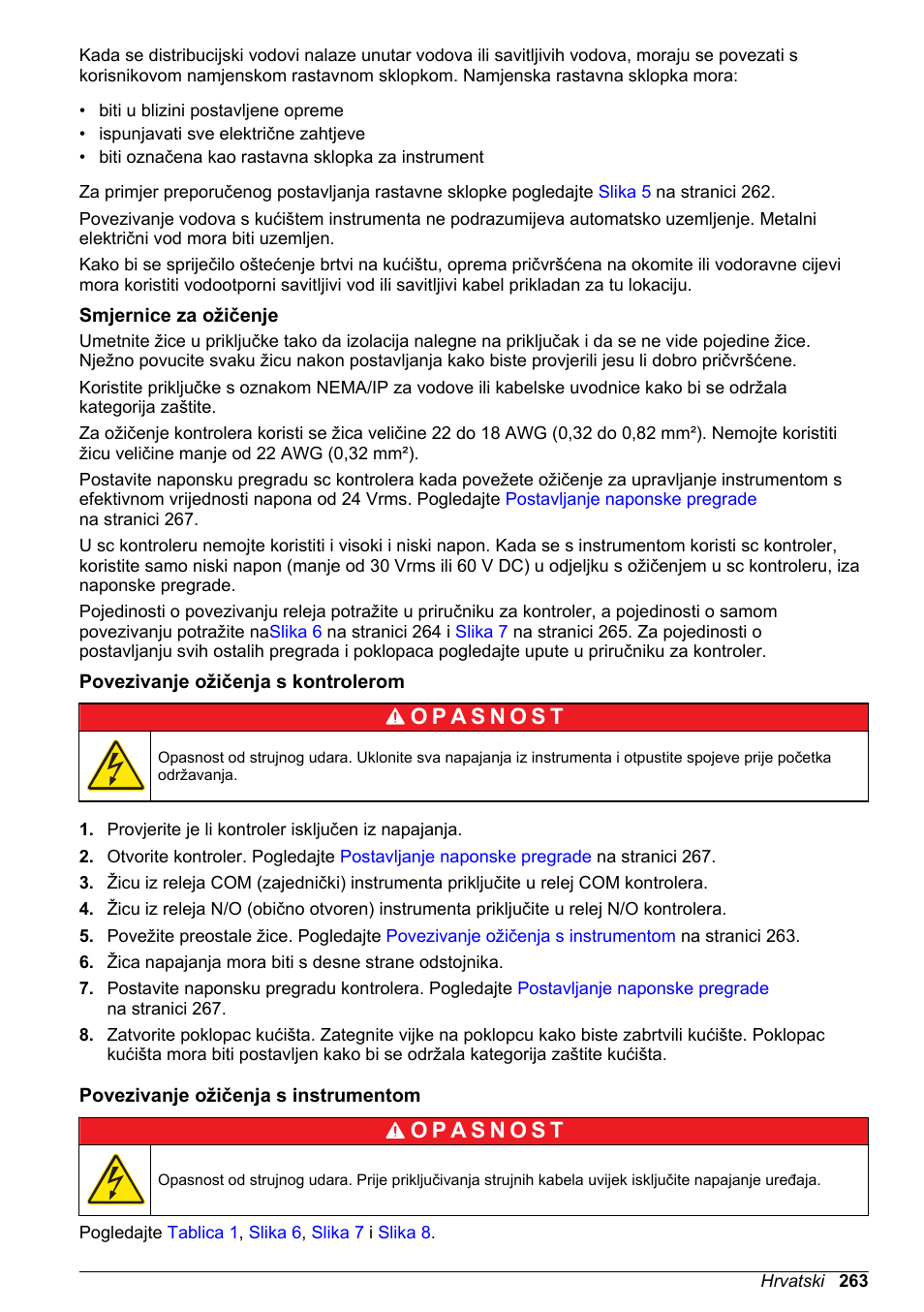 Smjernice za ožičenje, Povezivanje ožičenja s kontrolerom, Povezivanje ožičenja s instrumentom | Hach-Lange High Output Airblast System (HOAB) User Manual | Page 263 / 272