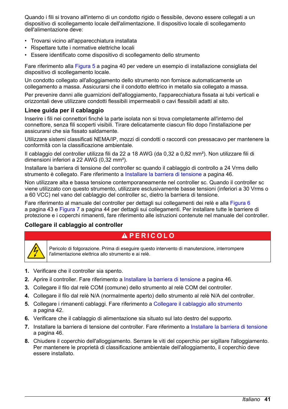 Linee guida per il cablaggio, Collegare il cablaggio al controller | Hach-Lange High Output Airblast System (HOAB) User Manual | Page 41 / 272