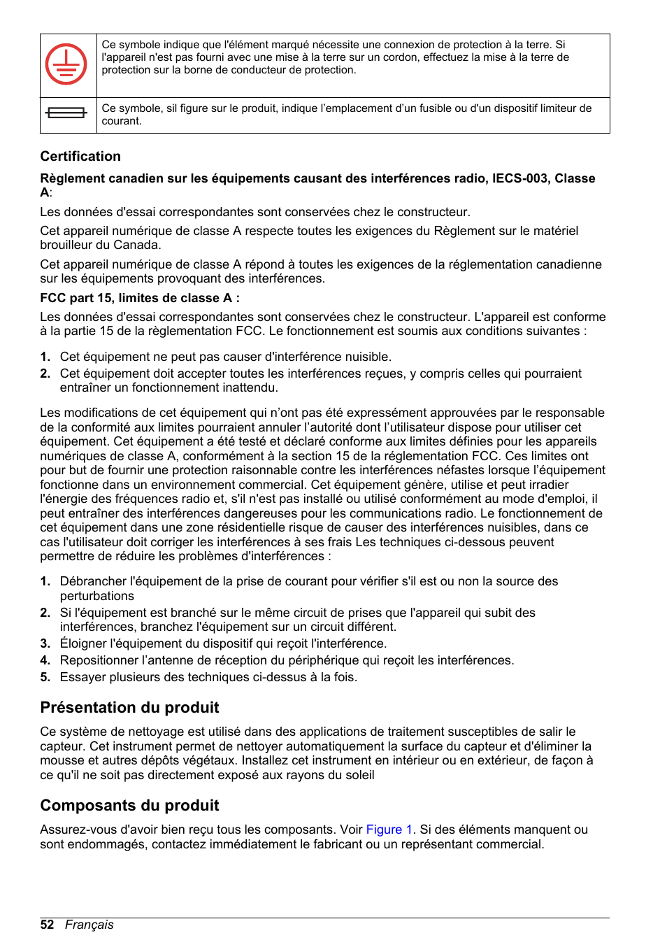 Certification, Présentation du produit, Composants du produit | Hach-Lange High Output Airblast System (HOAB) User Manual | Page 52 / 272