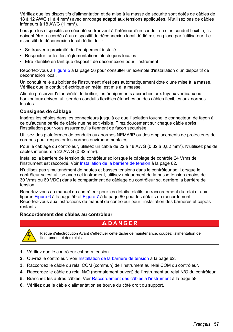 Consignes de câblage, Raccordement des câbles au contrôleur | Hach-Lange High Output Airblast System (HOAB) User Manual | Page 57 / 272