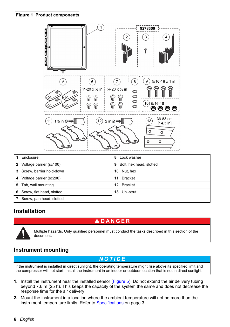 Installation, Instrument mounting | Hach-Lange High Output Airblast System (HOAB) User Manual | Page 6 / 272