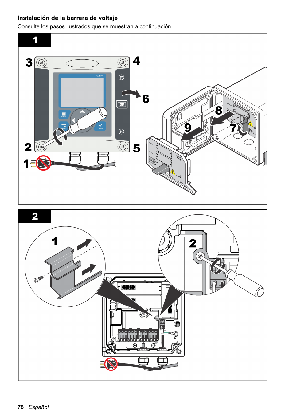 Instalación de la barrera de voltaje | Hach-Lange High Output Airblast System (HOAB) User Manual | Page 78 / 272