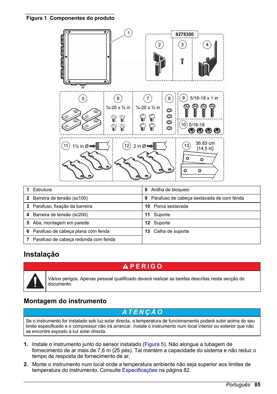 Instalação, Montagem do instrumento | Hach-Lange High Output Airblast System (HOAB) User Manual | Page 85 / 272