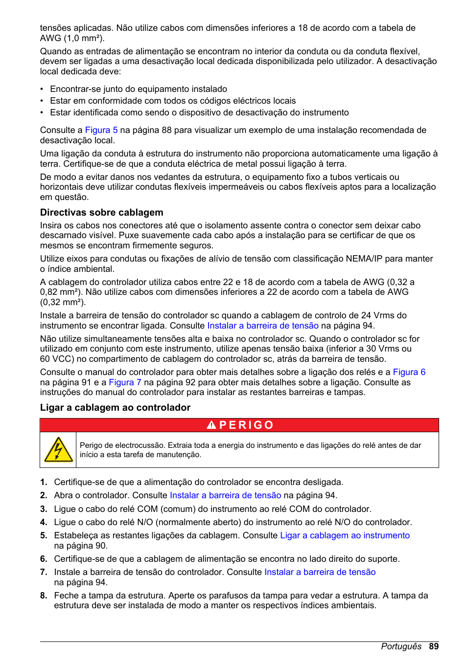 Directivas sobre cablagem, Ligar a cablagem ao controlador | Hach-Lange High Output Airblast System (HOAB) User Manual | Page 89 / 272