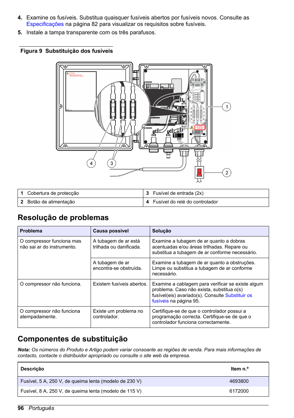 Resolução de problemas, Componentes de substituição, Figura 9 | Hach-Lange High Output Airblast System (HOAB) User Manual | Page 96 / 272