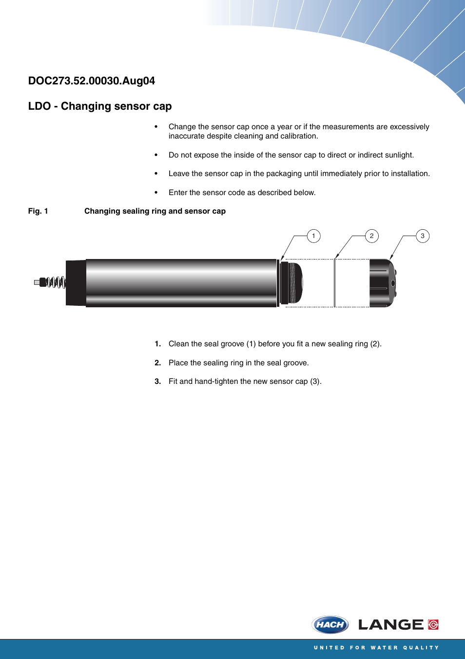 Hach-Lange LDO - Changing sensor cap User Manual | 2 pages