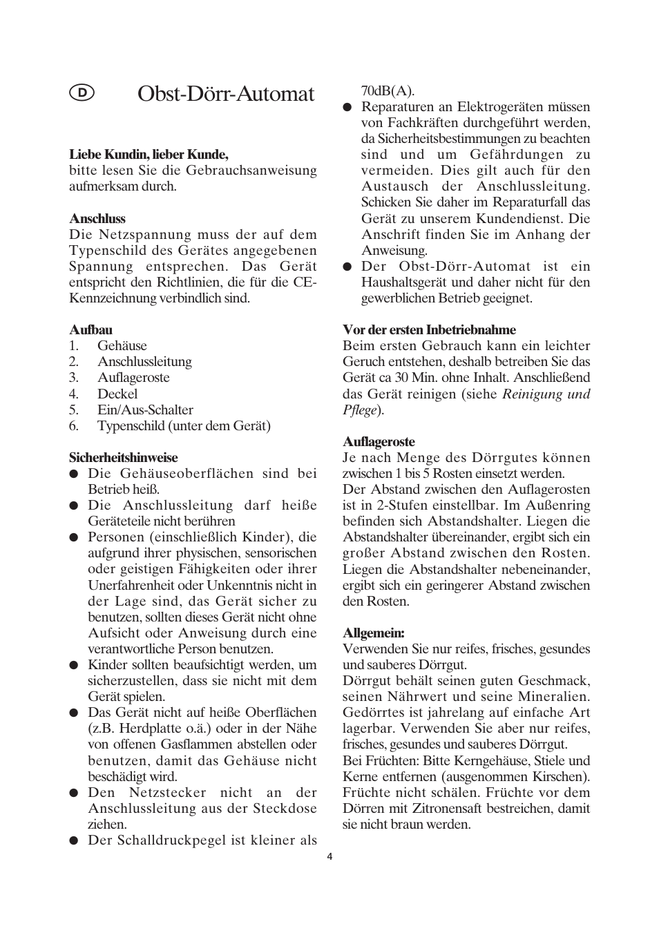 Obst-dörr-automat | SEVERIN OD 2940 User Manual | Page 4 / 50