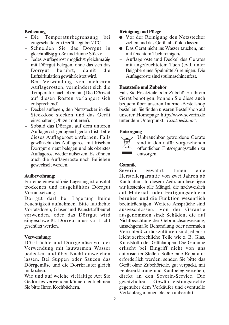 SEVERIN OD 2940 User Manual | Page 5 / 50