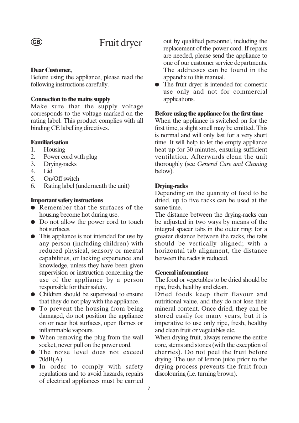Fruit dryer | SEVERIN OD 2940 User Manual | Page 7 / 50