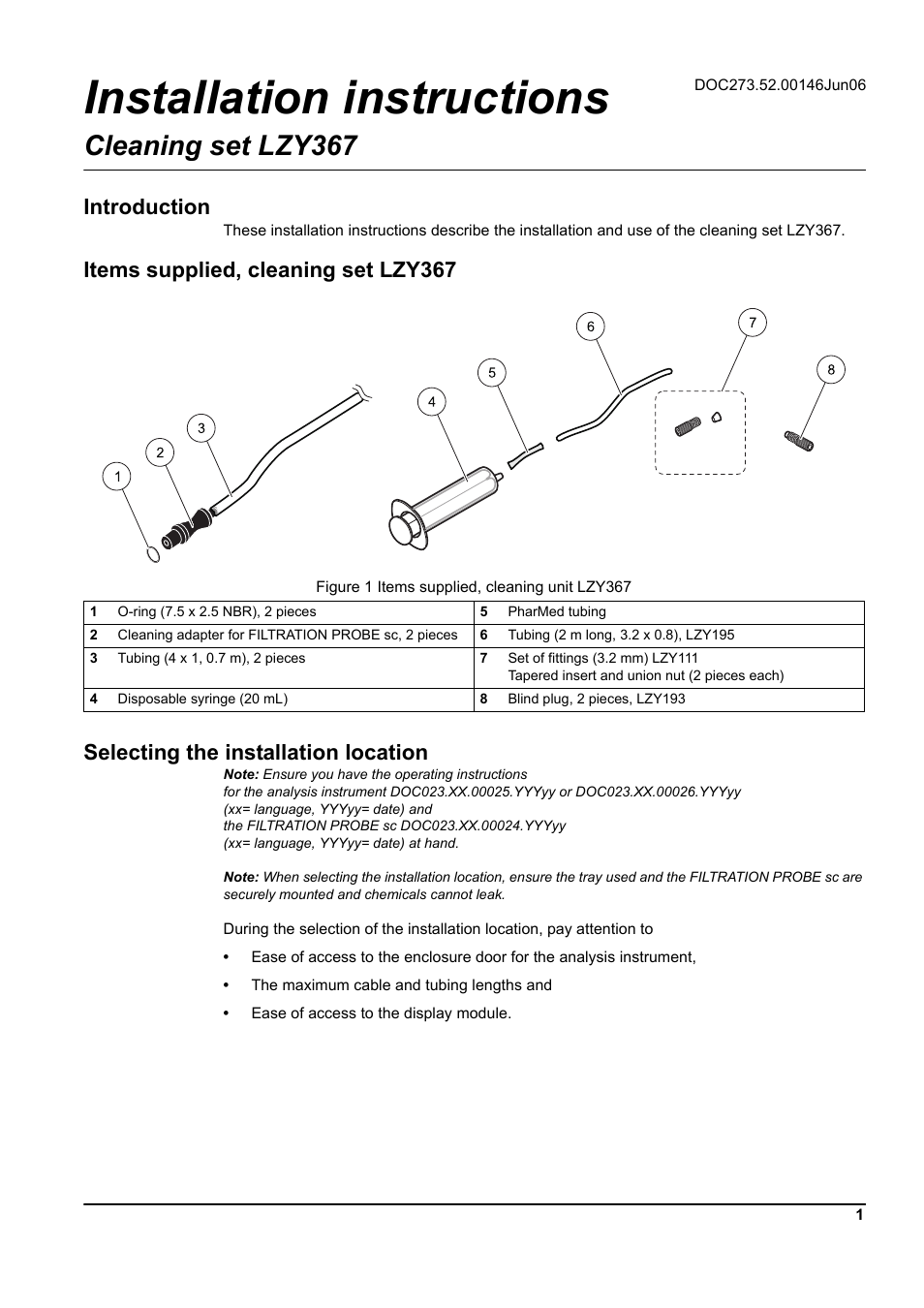 Installation instructions, Cleaning set lzy367, Introduction | Hach-Lange LZY367 cleaning set for filtration probe sc User Manual | Page 3 / 12