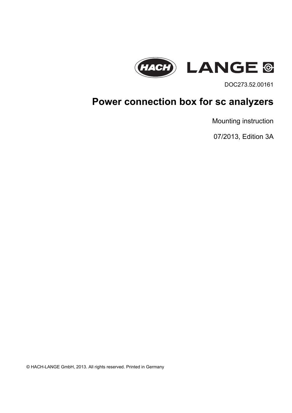 Hach-Lange Power connection box for SC analyzers User Manual | 14 pages