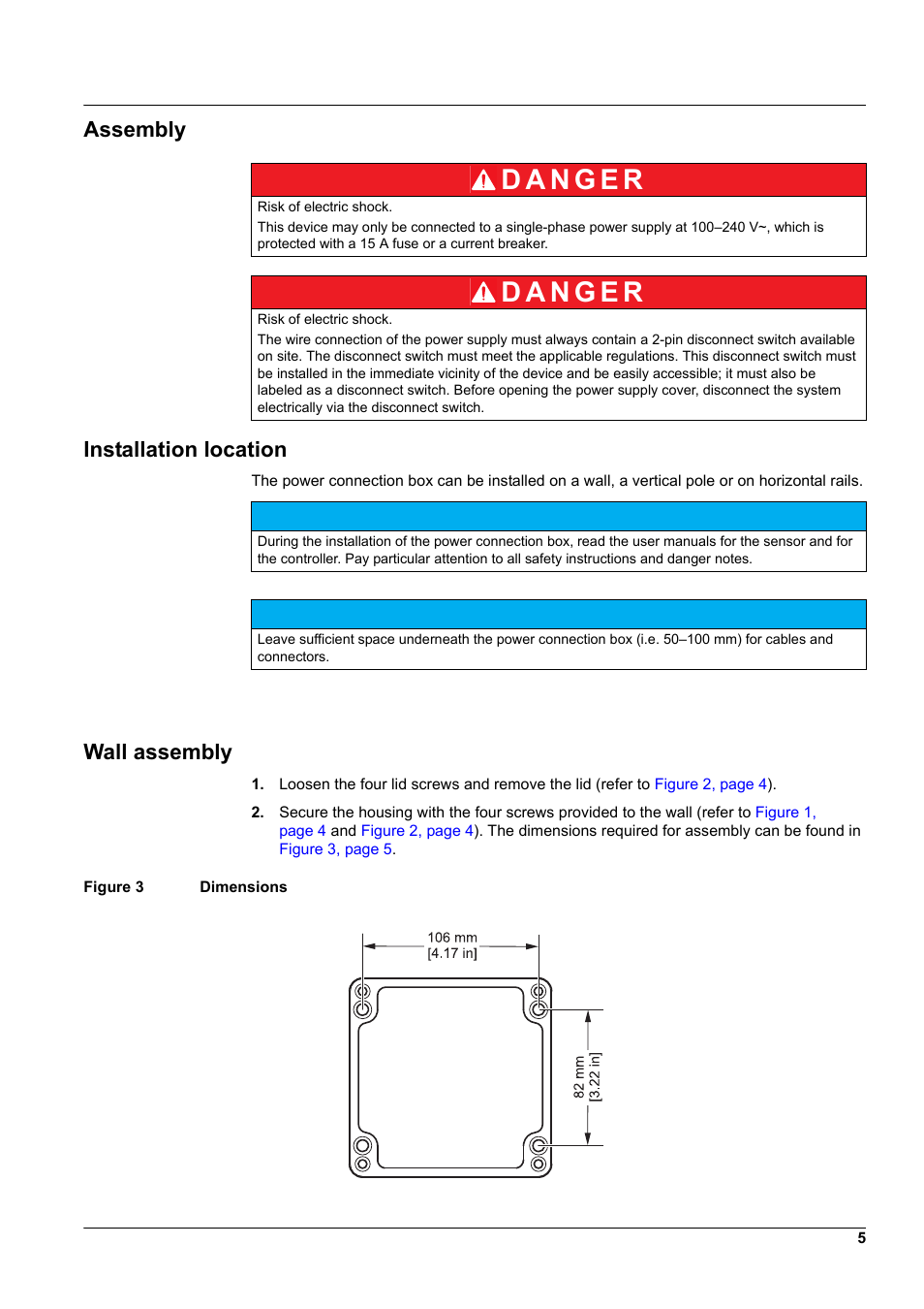Assembly installation location, Wall assembly | Hach-Lange Power connection box for SC analyzers User Manual | Page 5 / 14