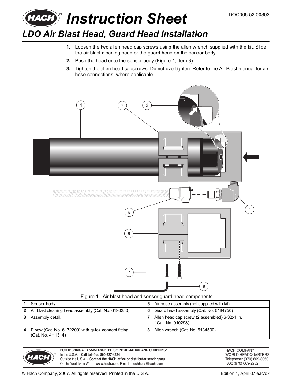Hach-Lange LDO Air Blast Head, Guard Head Installation User Manual | 1 page