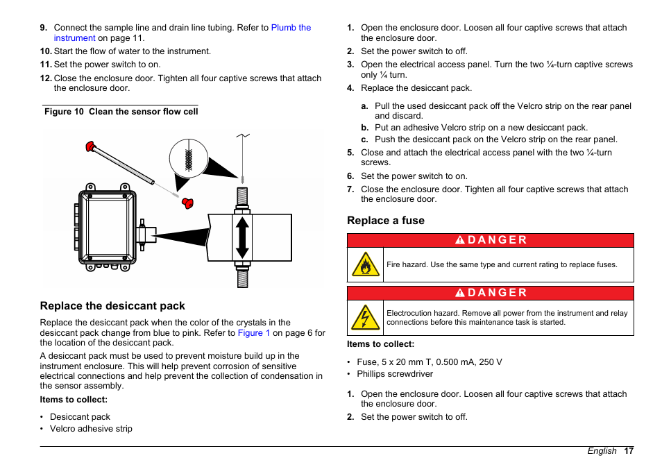 Replace the desiccant pack, Replace a fuse, Figure 10 | Hach-Lange WPC-22 User Manual | Page 17 / 98