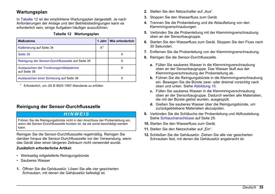 Wartungsplan, Reinigung der sensor-durchflusszelle | Hach-Lange WPC-22 User Manual | Page 35 / 98