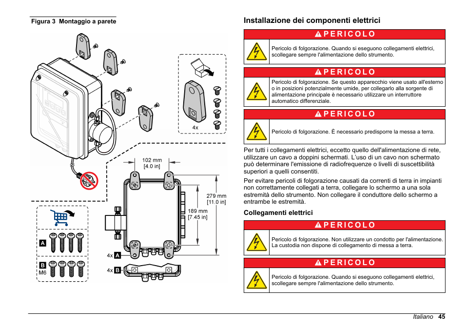 Installazione dei componenti elettrici, Collegamenti elettrici | Hach-Lange WPC-22 User Manual | Page 45 / 98