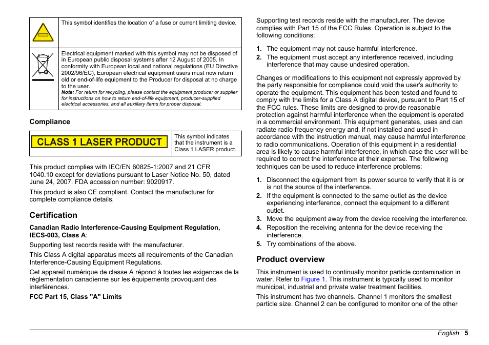 Compliance, Certification, Product overview | Hach-Lange WPC-22 User Manual | Page 5 / 98