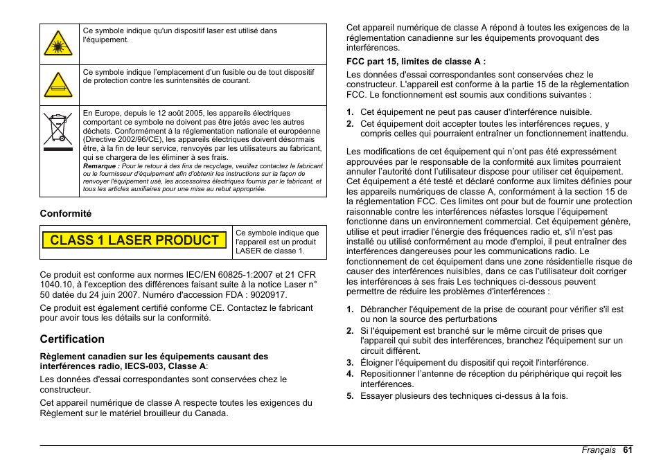 Conformité, Certification | Hach-Lange WPC-22 User Manual | Page 61 / 98