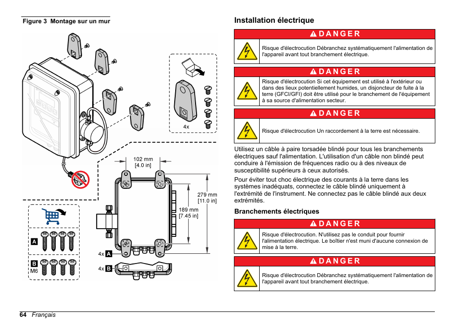 Installation électrique, Branchements électriques | Hach-Lange WPC-22 User Manual | Page 64 / 98