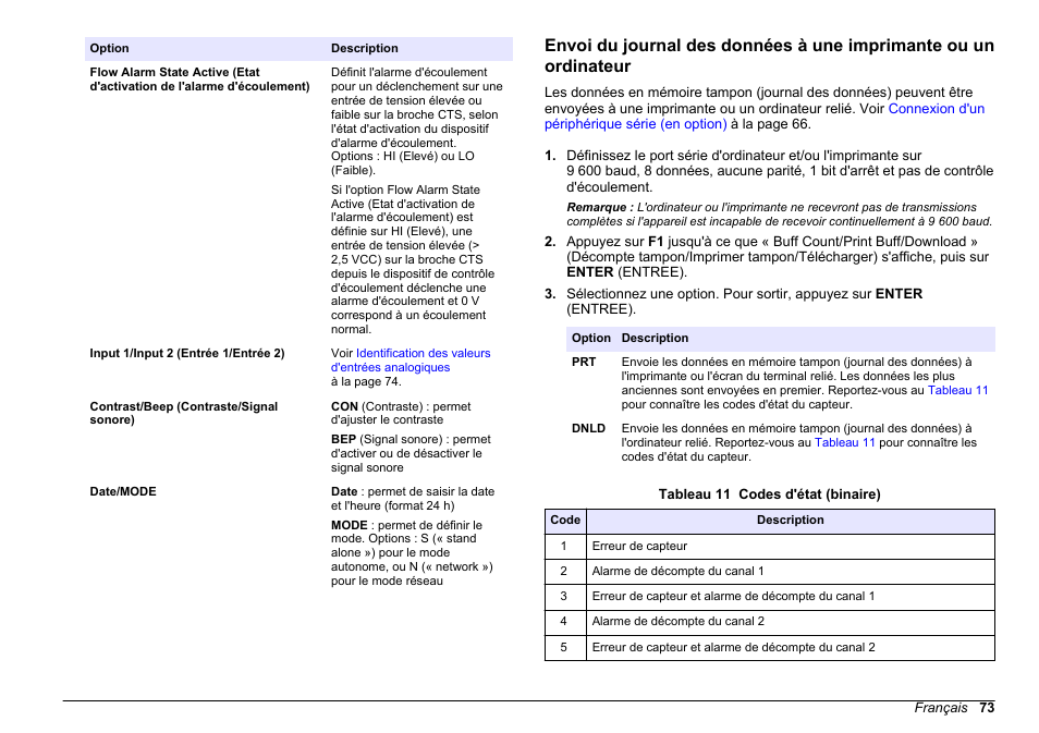 Envoi du journal des données à, Une imprimante ou un ordinateur, Voir | Envoi du journal des données à une, Imprimante ou un ordinateur | Hach-Lange WPC-22 User Manual | Page 73 / 98