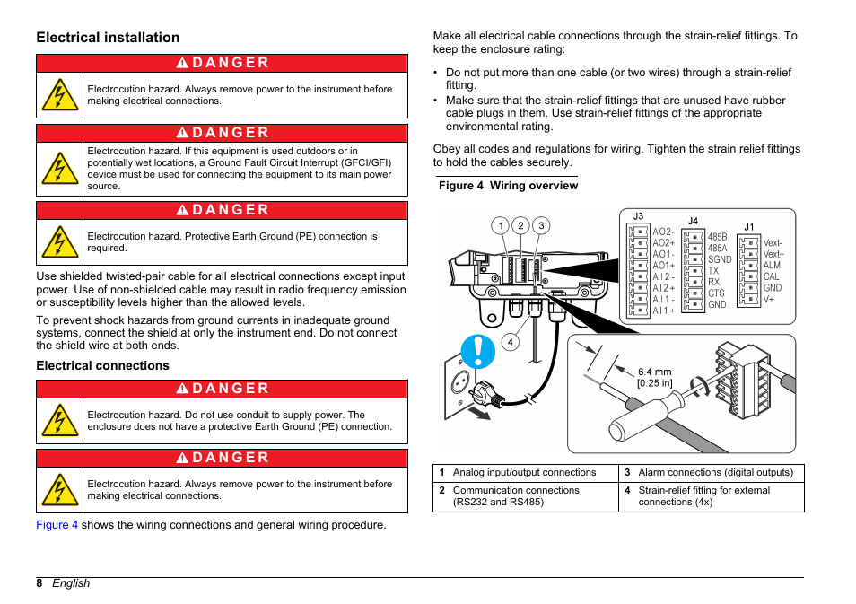 Electrical installation, Electrical connections | Hach-Lange WPC-22 User Manual | Page 8 / 98