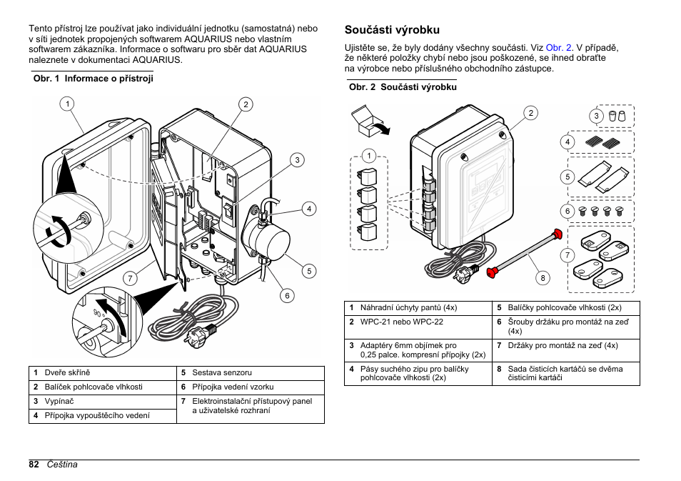 Součásti výrobku, Částicemi. viz, Obr. 1 | Tento přístroj se obvykle používá pro monitorování | Hach-Lange WPC-22 User Manual | Page 82 / 98