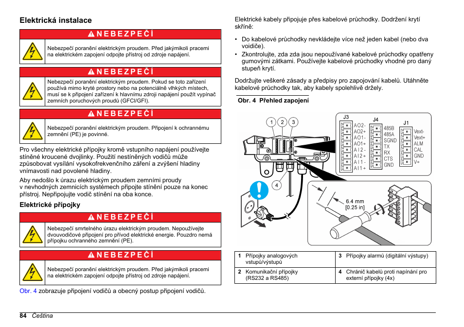 Elektrická instalace, Elektrické přípojky | Hach-Lange WPC-22 User Manual | Page 84 / 98