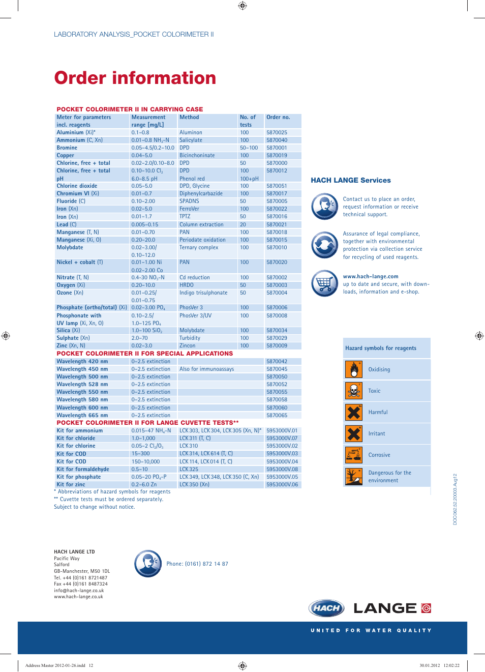 Order information | Hach-Lange POCKET Colorimeter II User Manual | Page 4 / 4