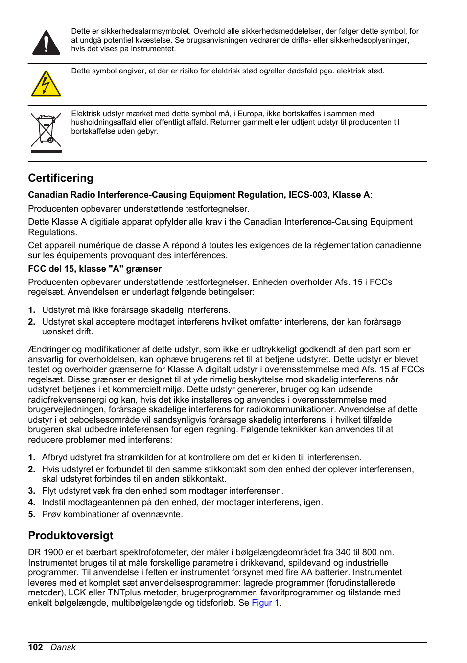 Certificering, Produktoversigt | Hach-Lange DR1900 Basic User Manual User Manual | Page 102 / 318