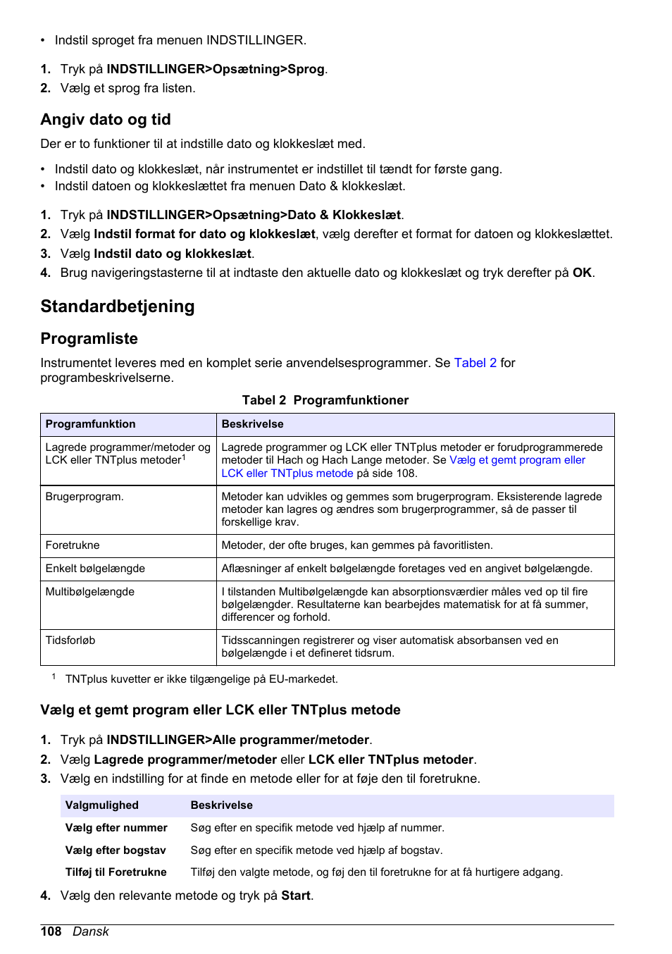 Angiv dato og tid, Standardbetjening, Programliste | På side | Hach-Lange DR1900 Basic User Manual User Manual | Page 108 / 318