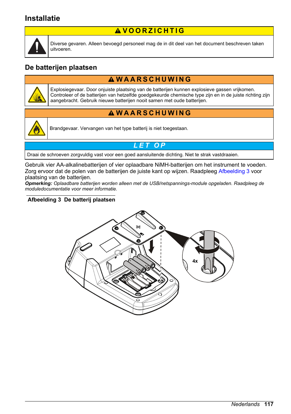 Installatie, De batterijen plaatsen | Hach-Lange DR1900 Basic User Manual User Manual | Page 117 / 318